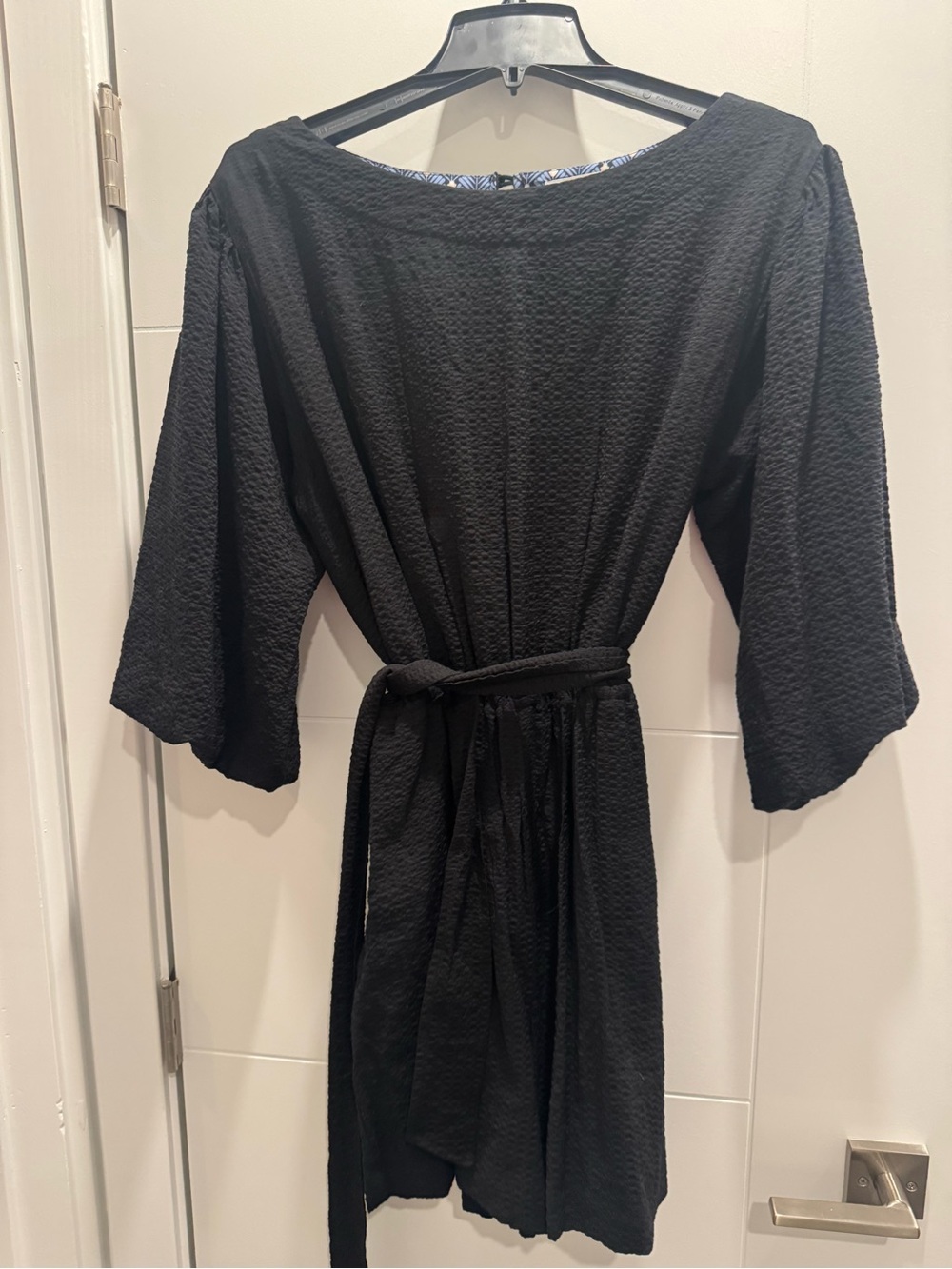 Anthropologie Black Textured Belted Long-Sleeve Dress